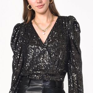 Lala Sequins Bodysuit in black